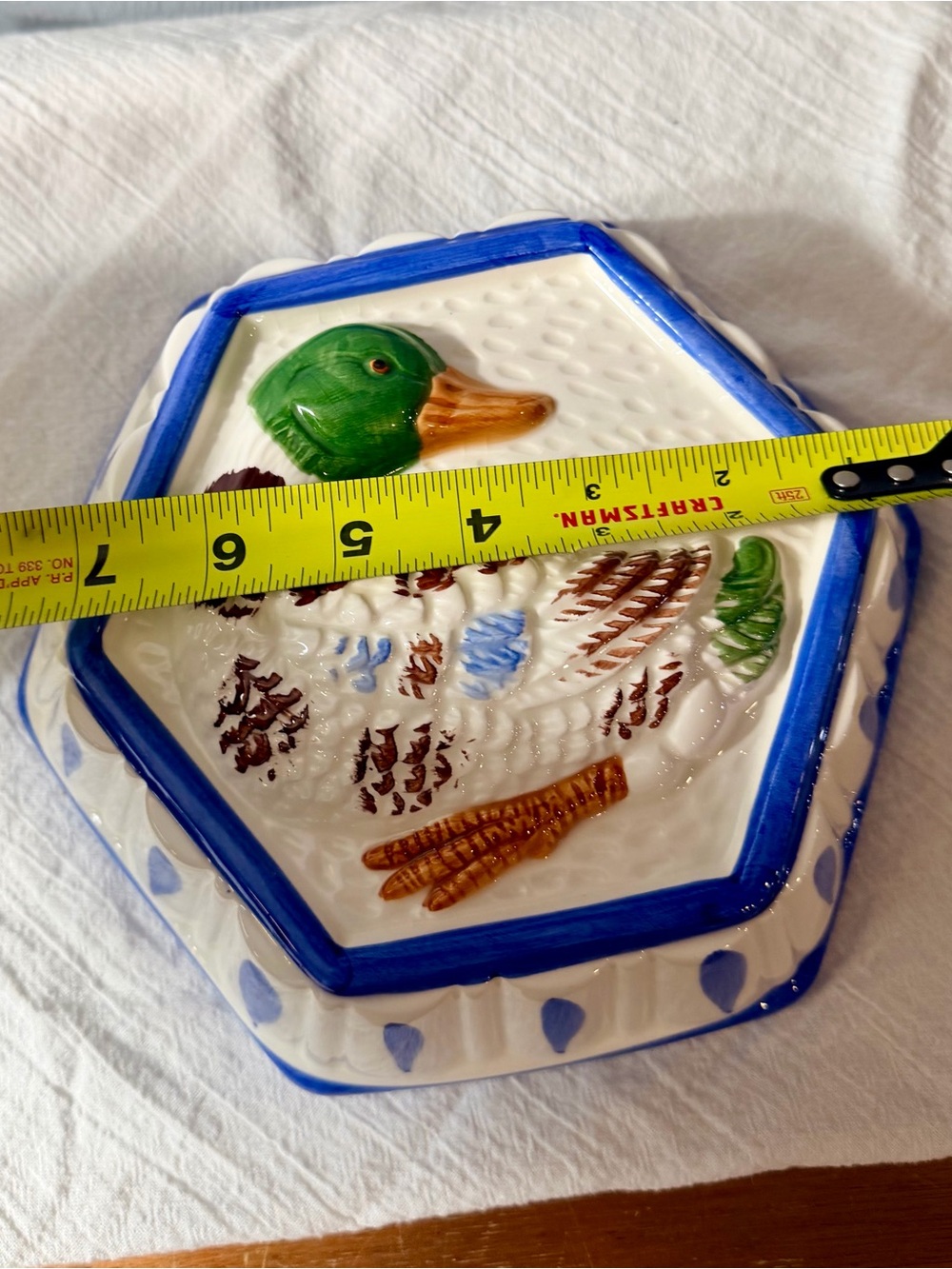 Vintage Hand-Painted Ceramic Mallard Duck Wall Plaque - Blue, Green, Orange - Picture 8 of 8